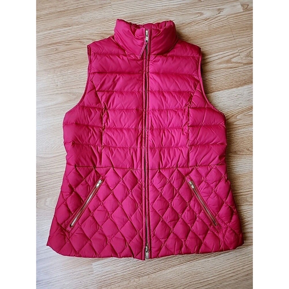 Talbots 90% Down Red Puffer Vest Jacket Women’s M Full Zip Pockets Cozy Classic